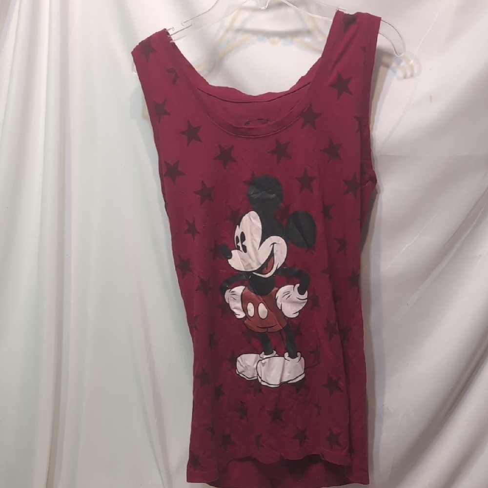 Disney Women's Red Graphic Tee Featuring Mickey Mouse Size Small